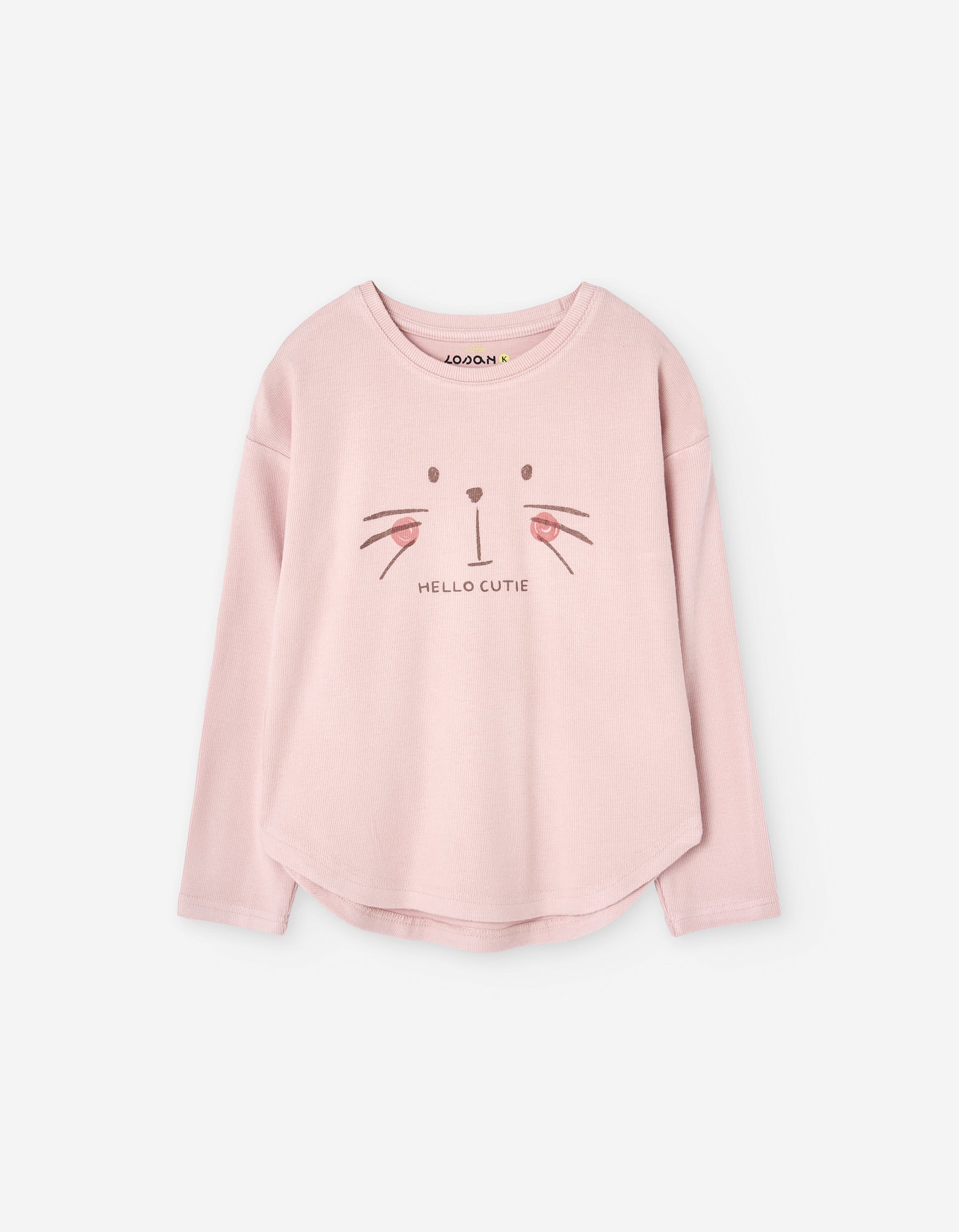 Long sleeve T-shirt with cat print for girls, light pink