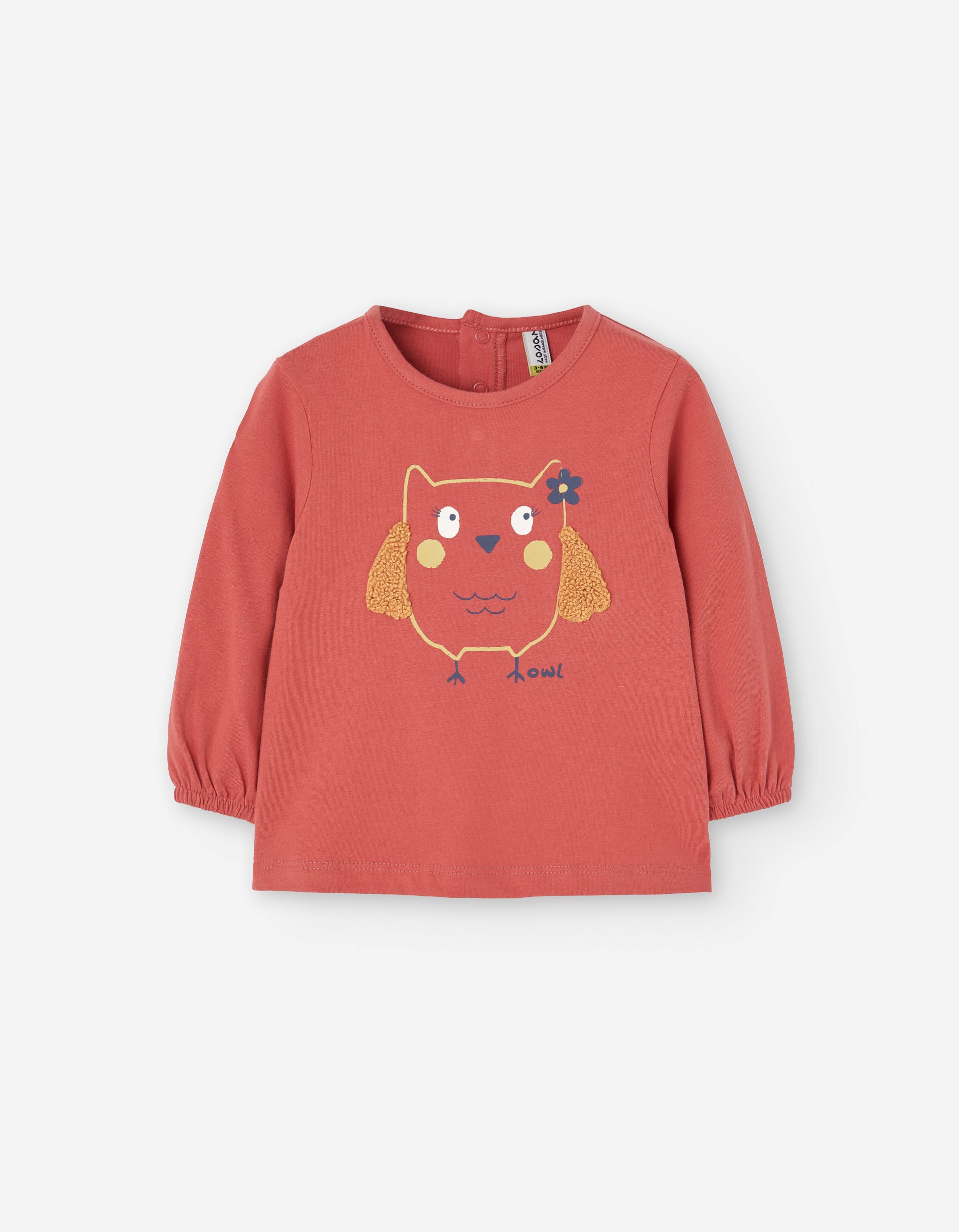 Long sleeve cotton T-shirt with owl print for baby girls, orange