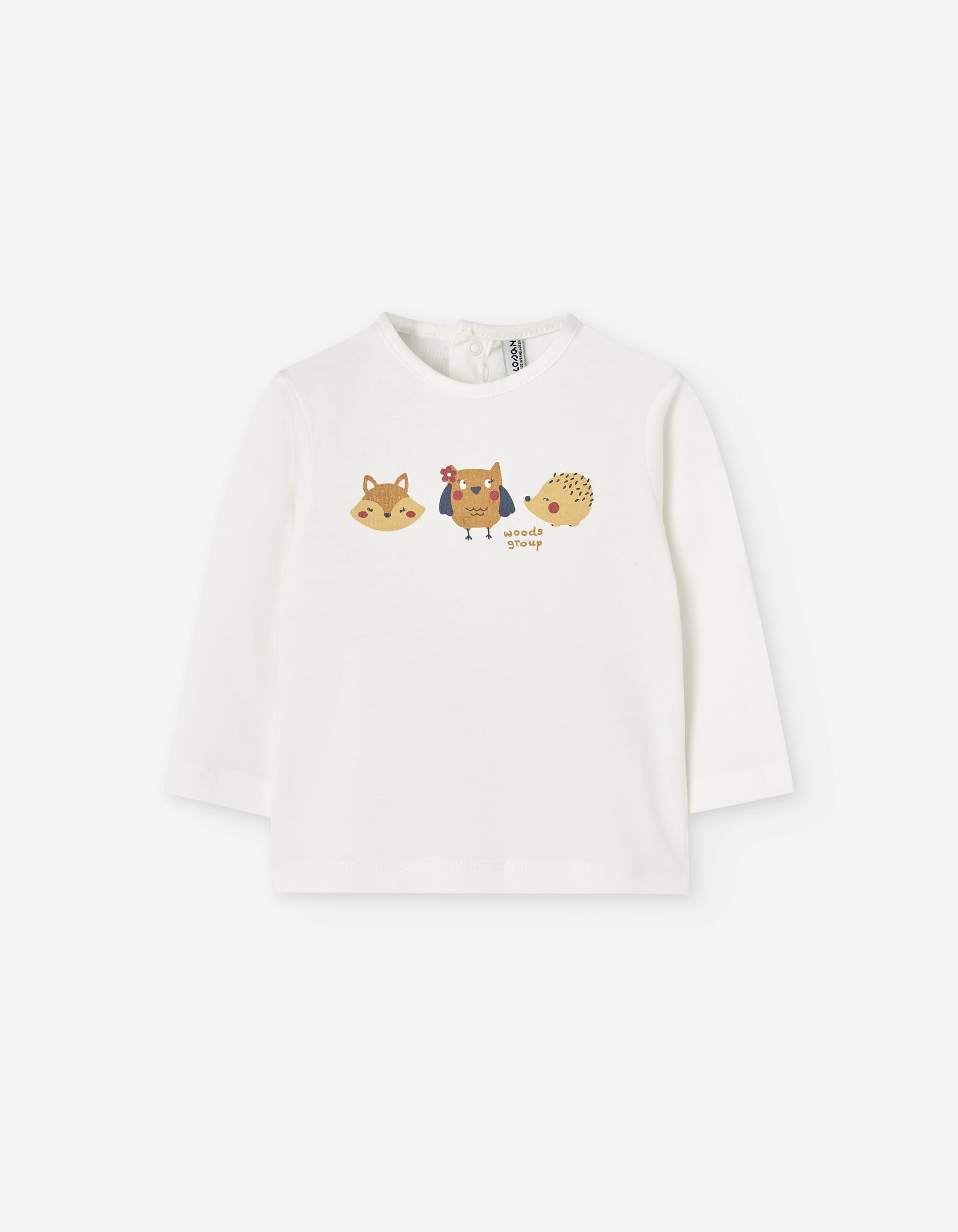 Long sleeve cotton T-shirt 'woods group' print for baby girls, white