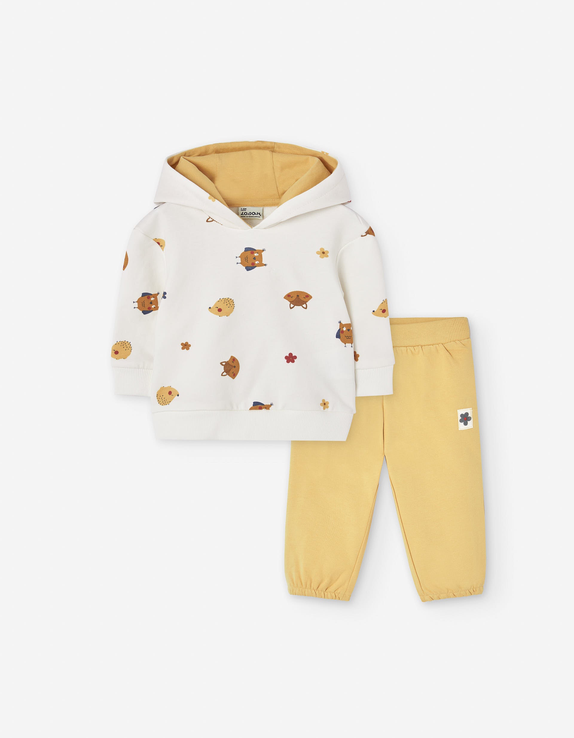 Cotton sweatshirt + joggers set for baby girls, white/yellow