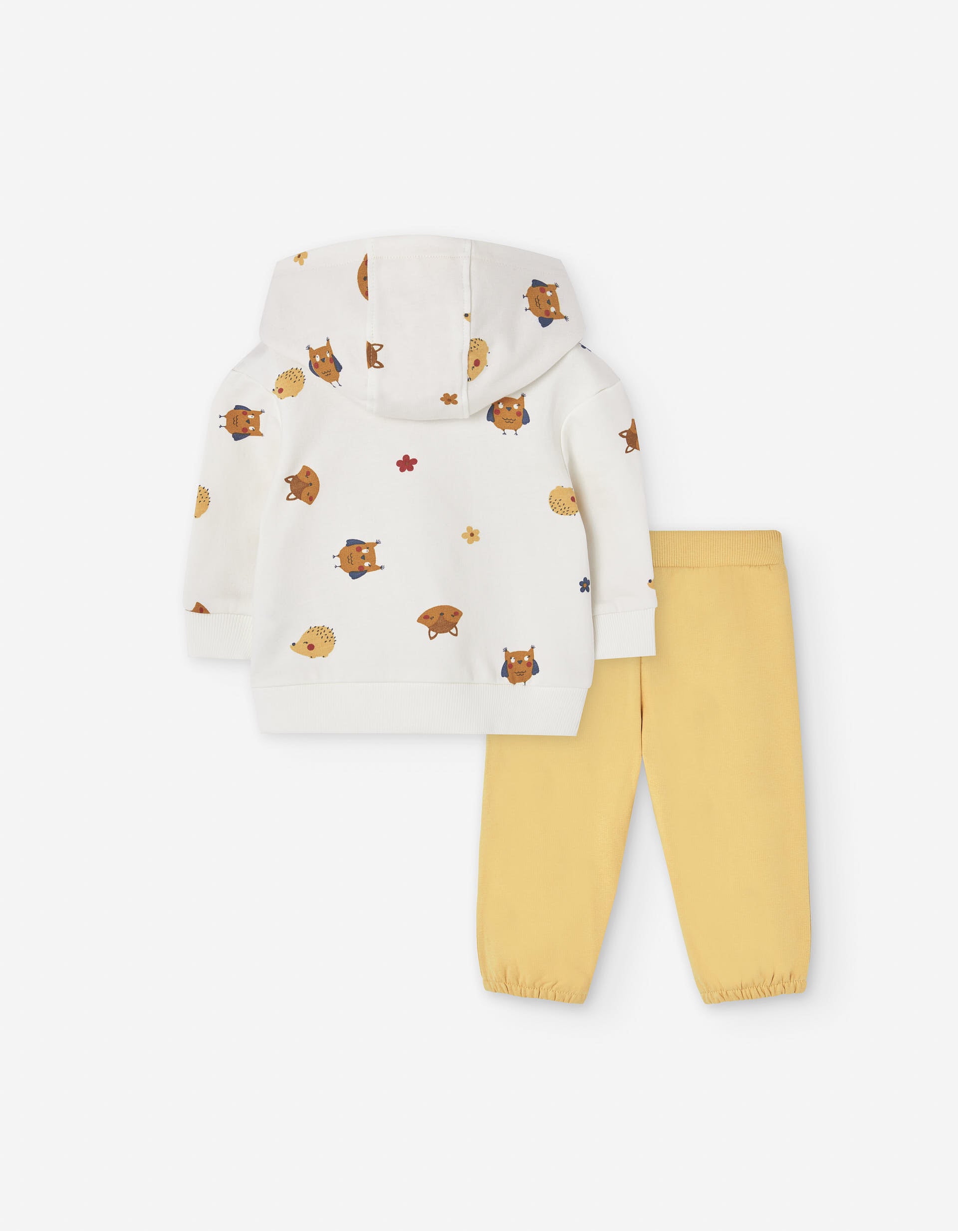 Cotton sweatshirt + joggers set for baby girls, white/yellow