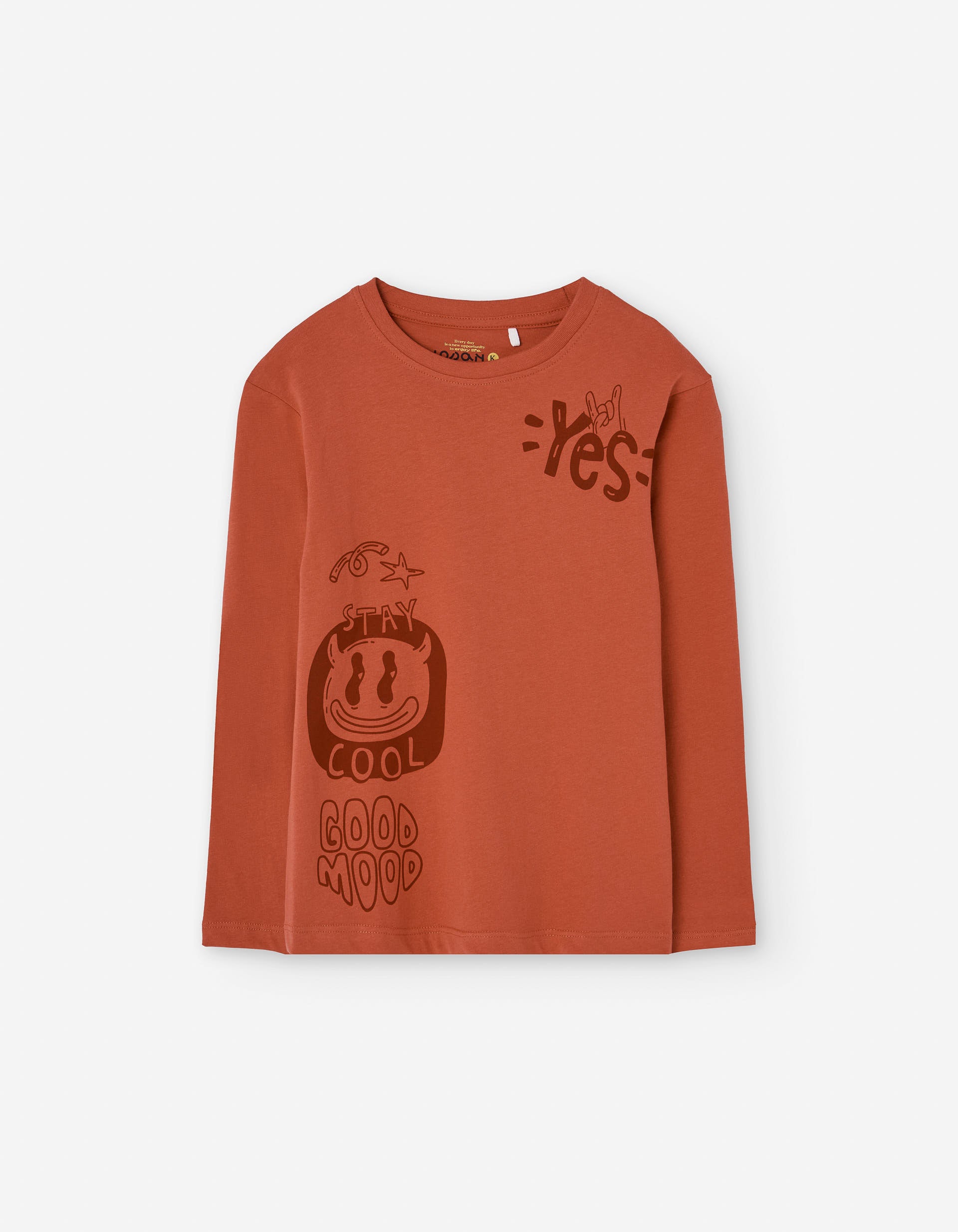 Long sleeve cotton T-shirt with 'stay cool' print for boys, red