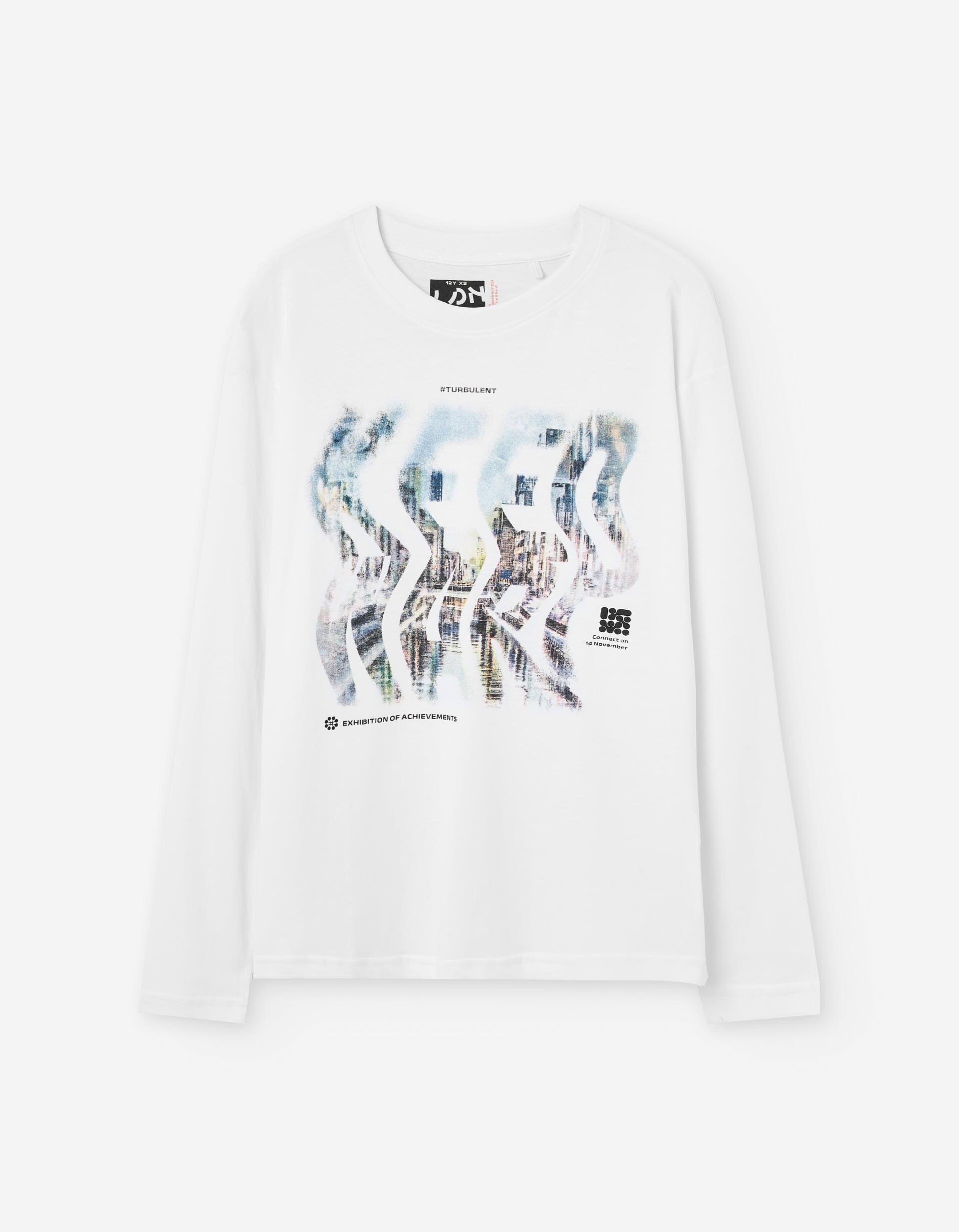 Long sleeve cotton T-shirt with front print for boys, white