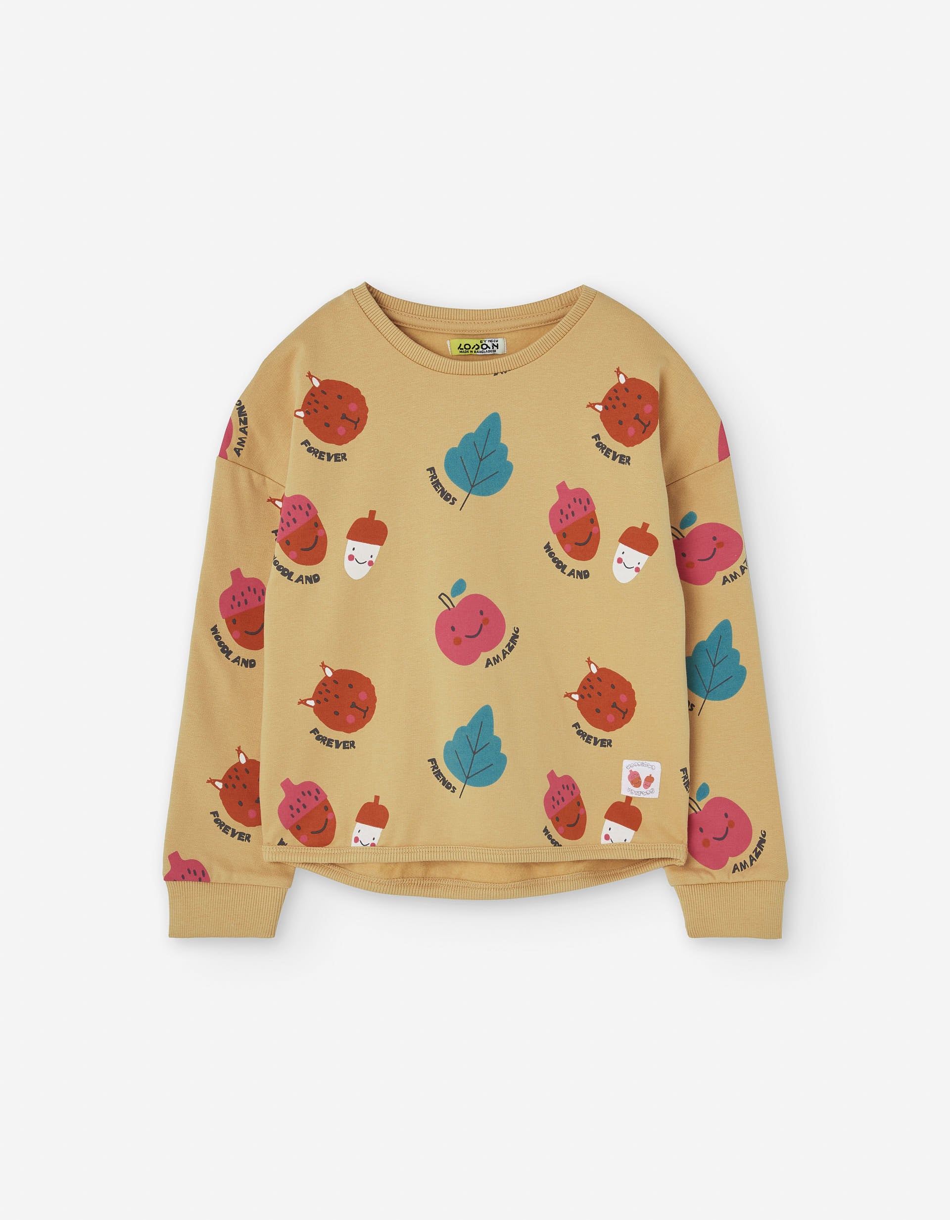 Brushed sweatshirt with forest print for girls, yellow