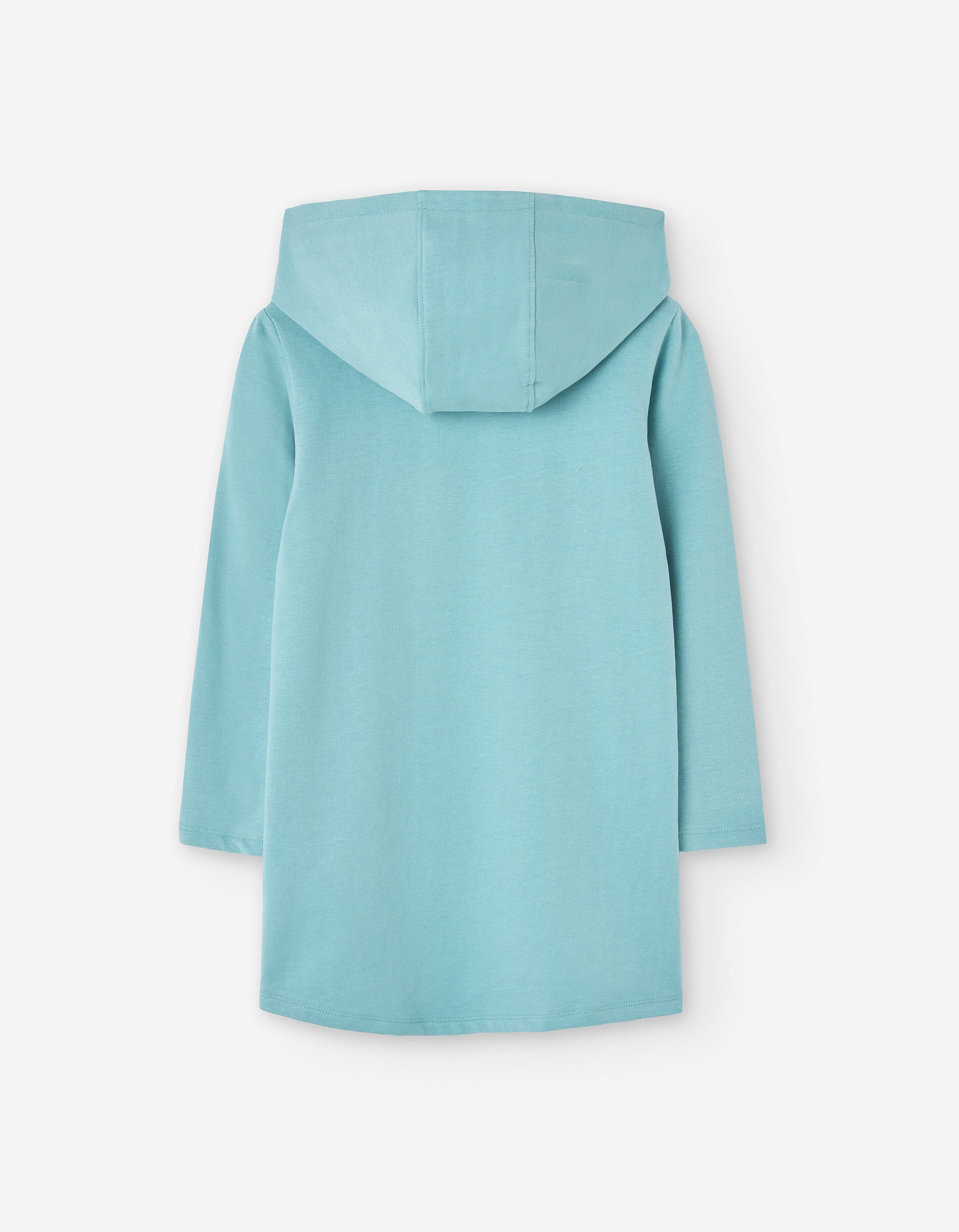 Vestido de algodão com capuz e estampado frontal para menina, azul