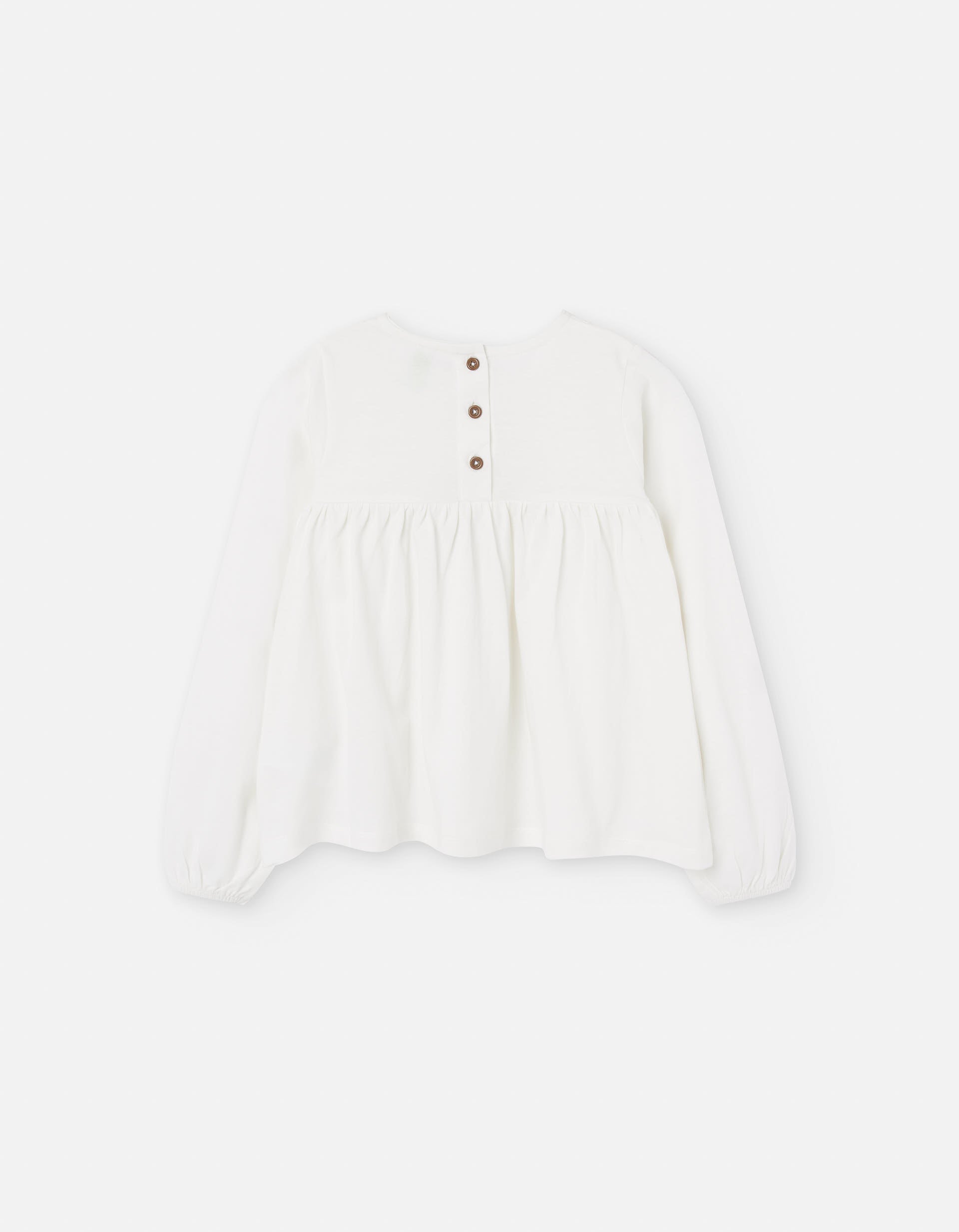 Long sleeve cotton T-shirt with Swiss embroidery for girls, white