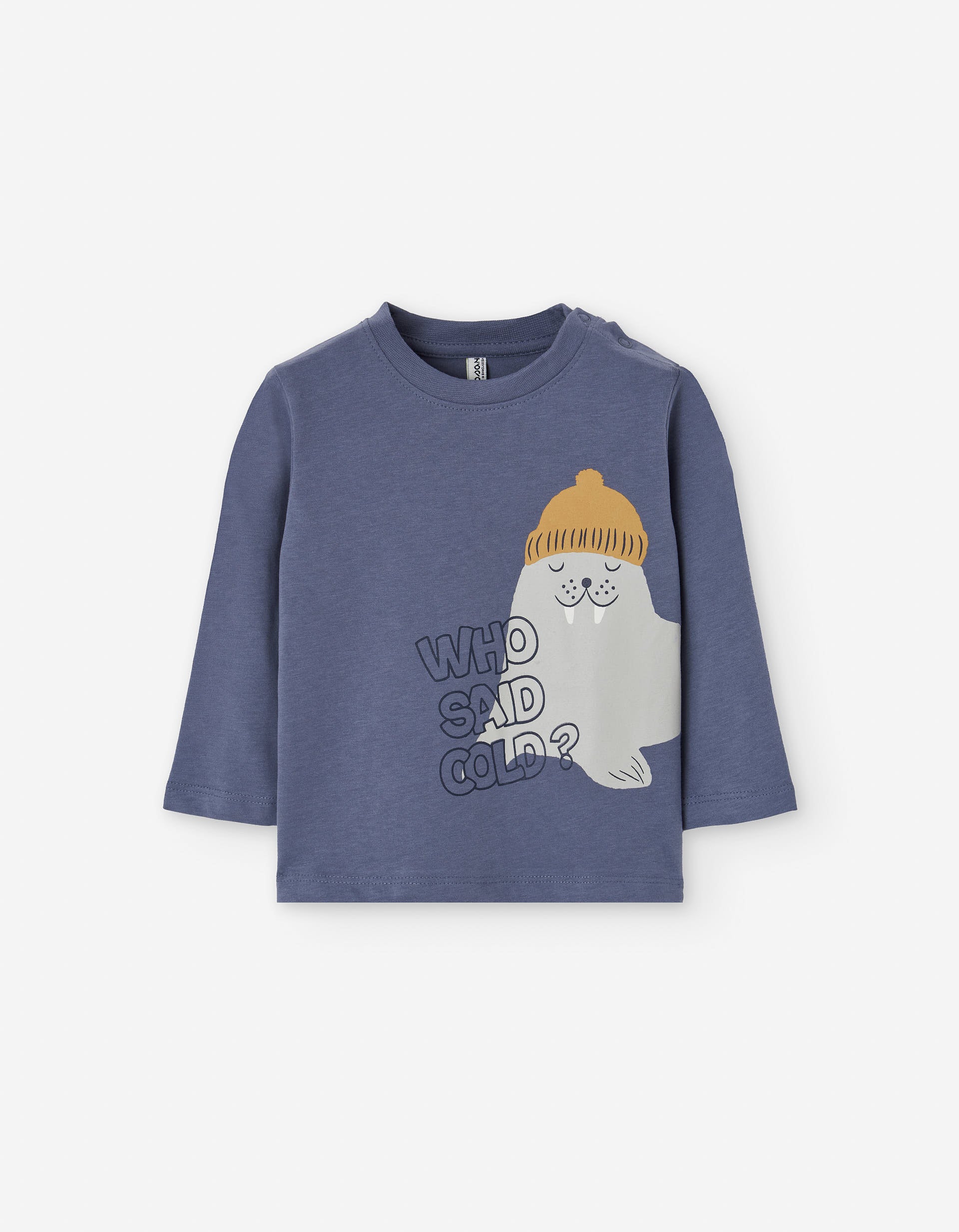 Long sleeve cotton T-shirt with walrus print for baby boys, purple