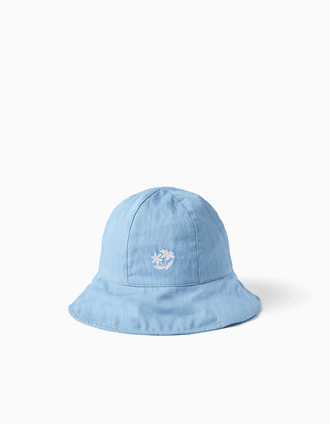 Chapéu reversível de ganga com flores para bebé e menina, azul