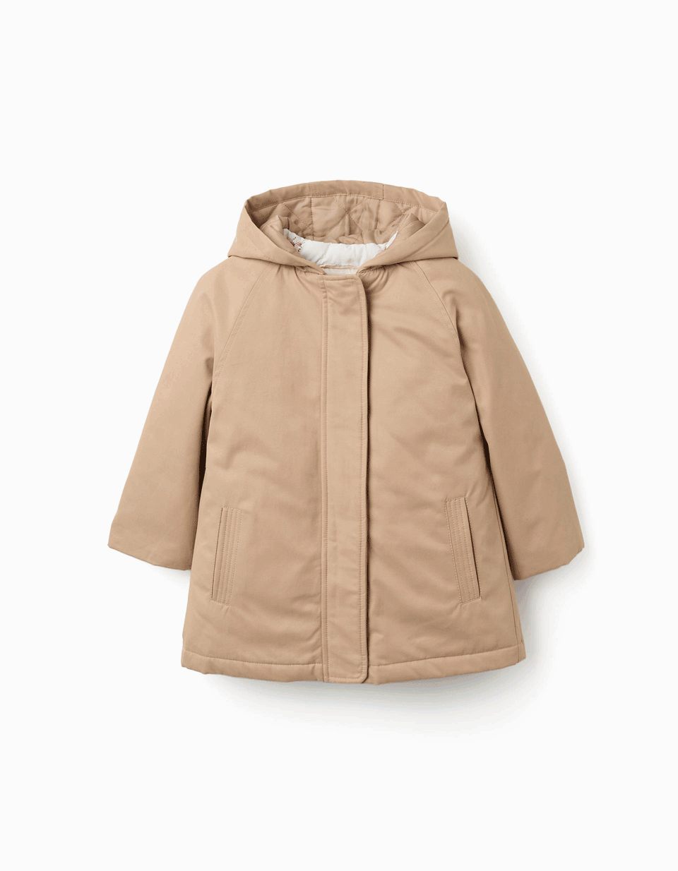 3-in-1 padded parka with hood for girls, beige/white