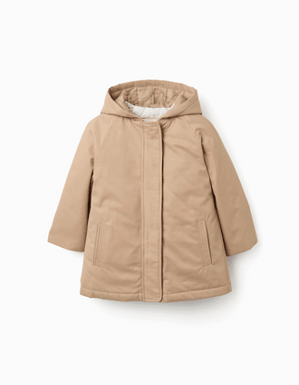 3-in-1 padded parka with hood for girls, beige/white