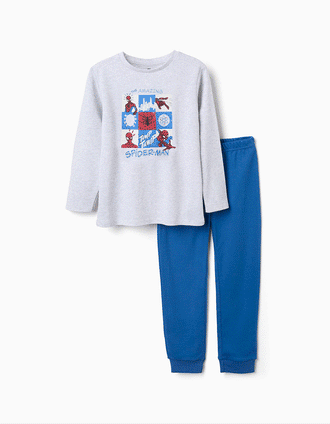 Pijama comprido Spider-Man que brilha no escuro para menino, cinza/azul