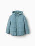 Hooded puffer jacket with polar fleece lining for girls, blue-green