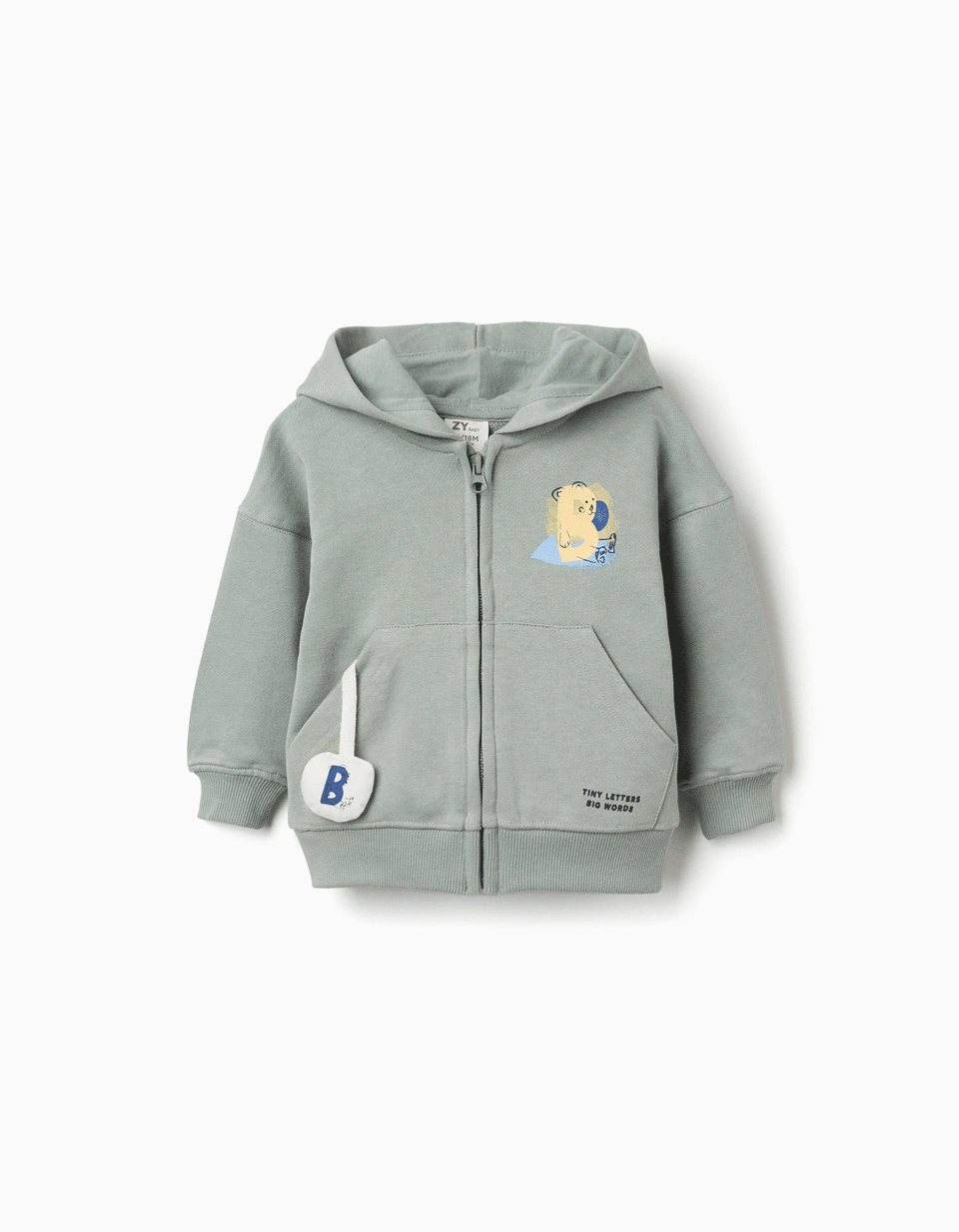Chaqueta de algodón con capucha y oso estampado para bebé niño, verde