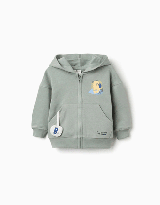Chaqueta de algodón con capucha y oso estampado para bebé niño, verde