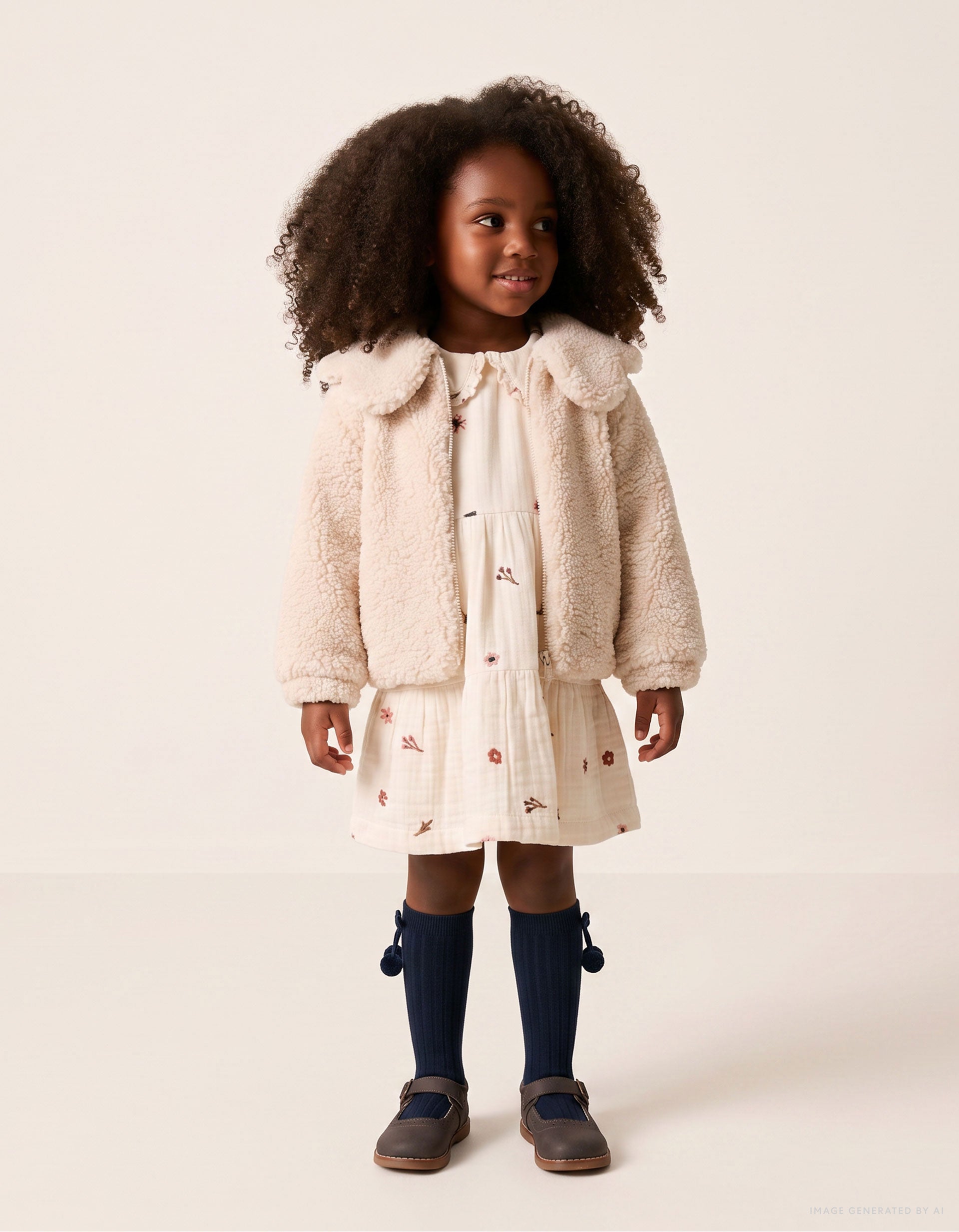 Veste matelassée en sherpa avec maxi col pour bébé fille, blanc