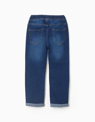 Slim fit jeans with drawstring for boys, dark blue
