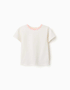 Cotton T-shirt with embroidered collar for girls, light beige/pink