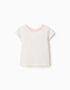 Cotton T-shirt with embroidered collar for baby girls, light beige/pink