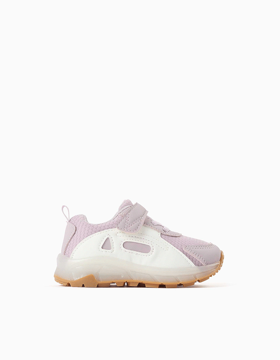 Zapatillas bajas antideslizantes y con luces para bebé niña, lila/blanco