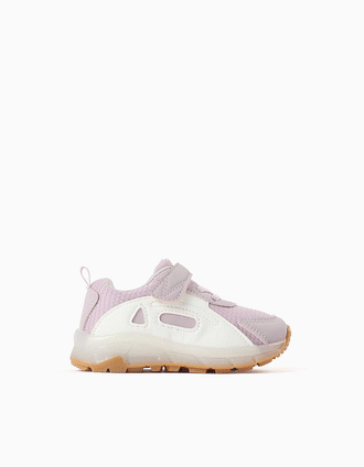 Zapatillas bajas antideslizantes y con luces para bebé niña, lila/blanco