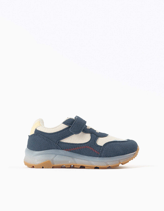 Light-up trainers with non-slip sole for boys, blue/beige/yellow