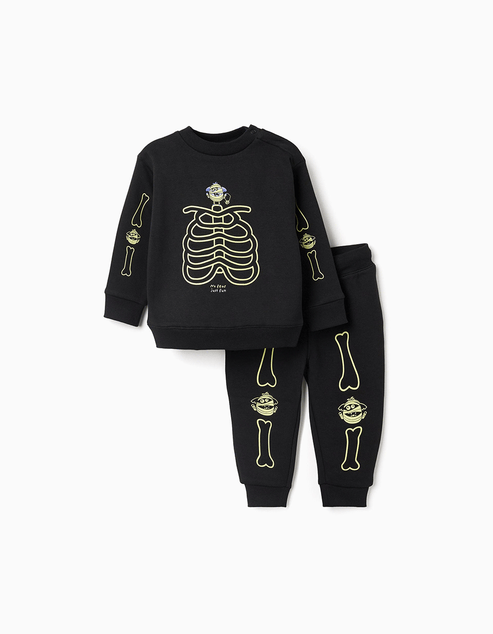 Brushed sweat + joggers with glow-in-the-dark print for baby boys, black