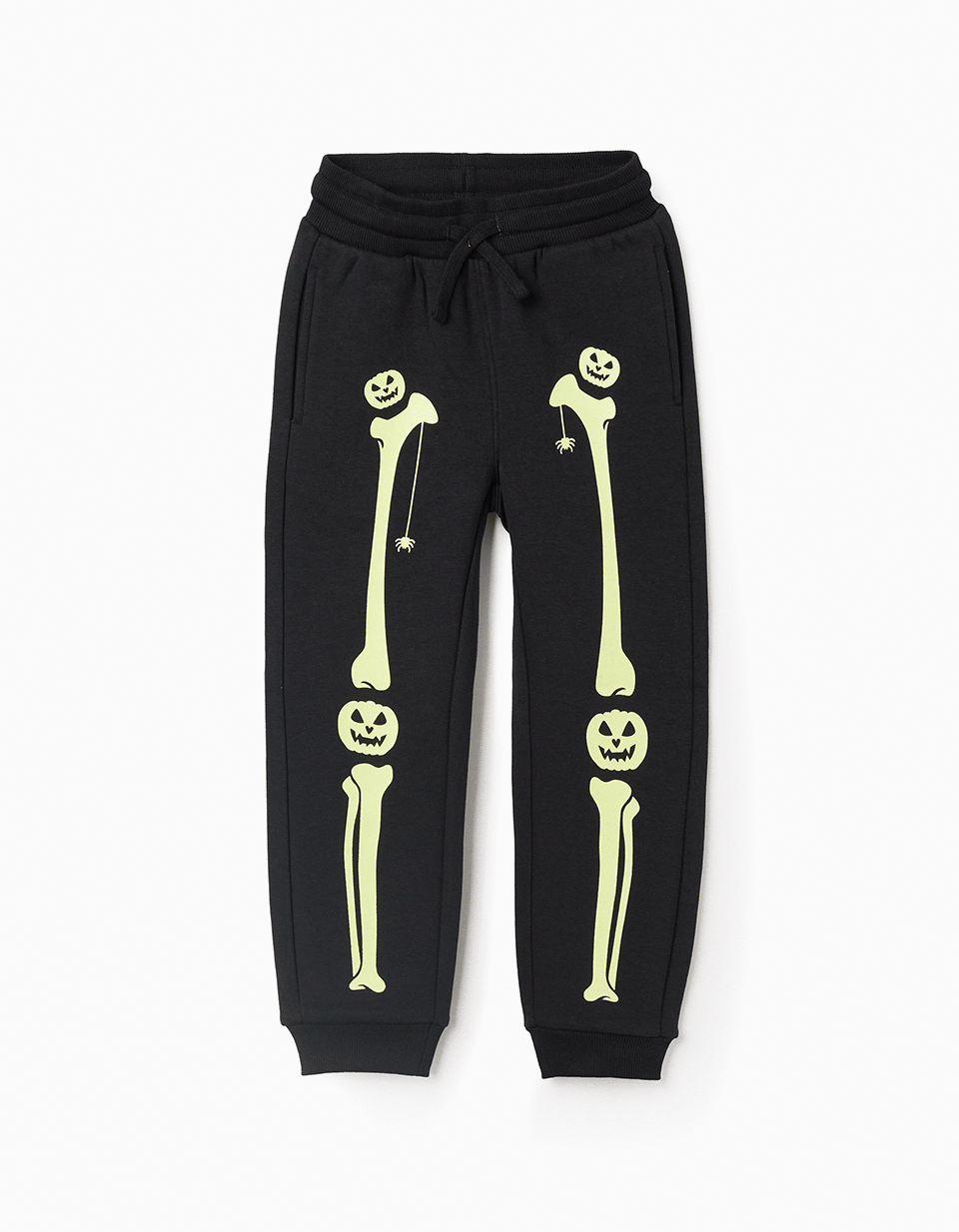 Brushed joggers with glow-in-the-dark print for boys, black