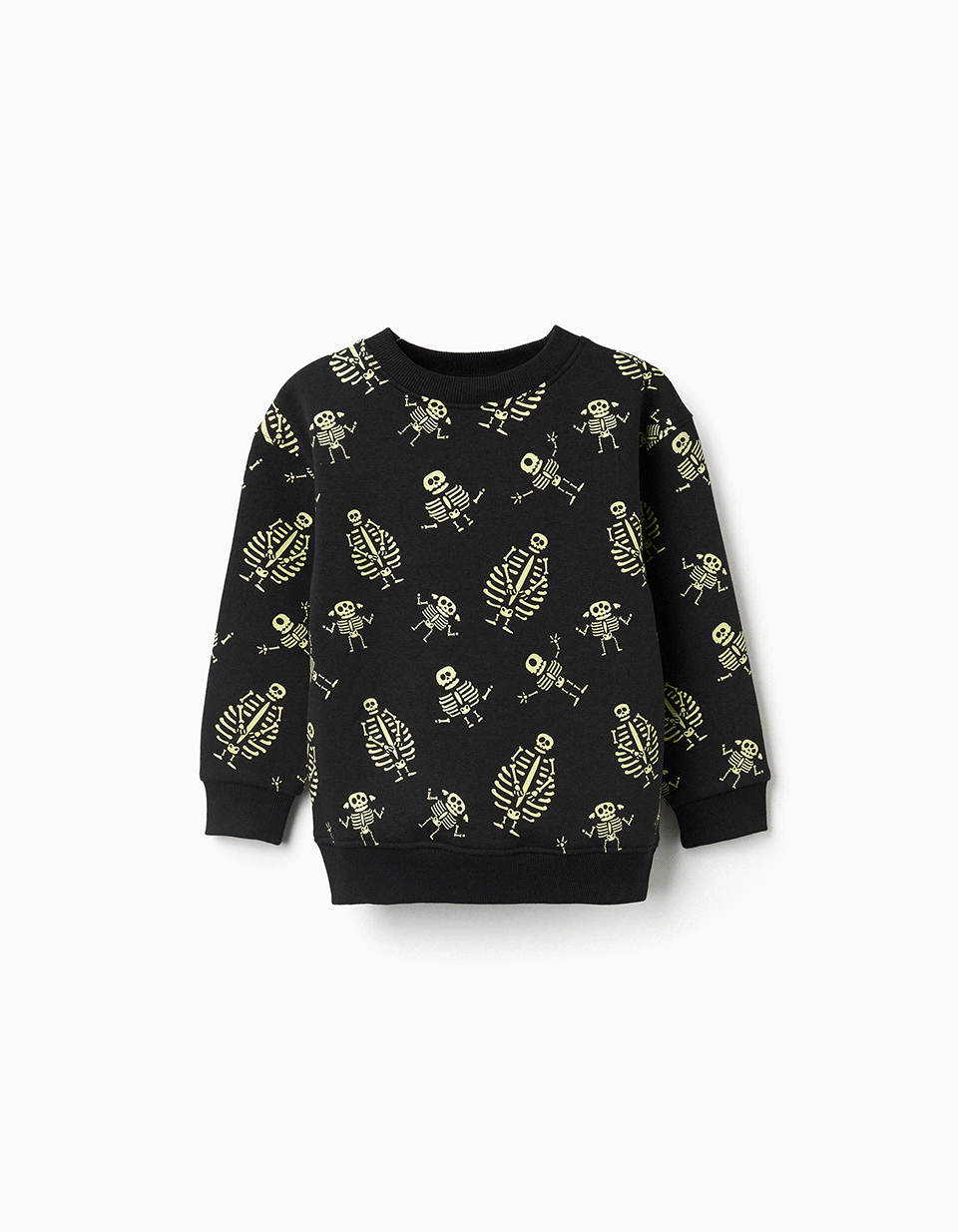 Brushed sweatshirt with glow-in-the-dark motif for boys, black