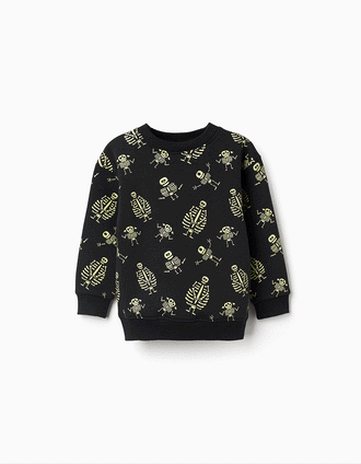 Sweat cardada com motivo que brilha no escuro para menino, preto