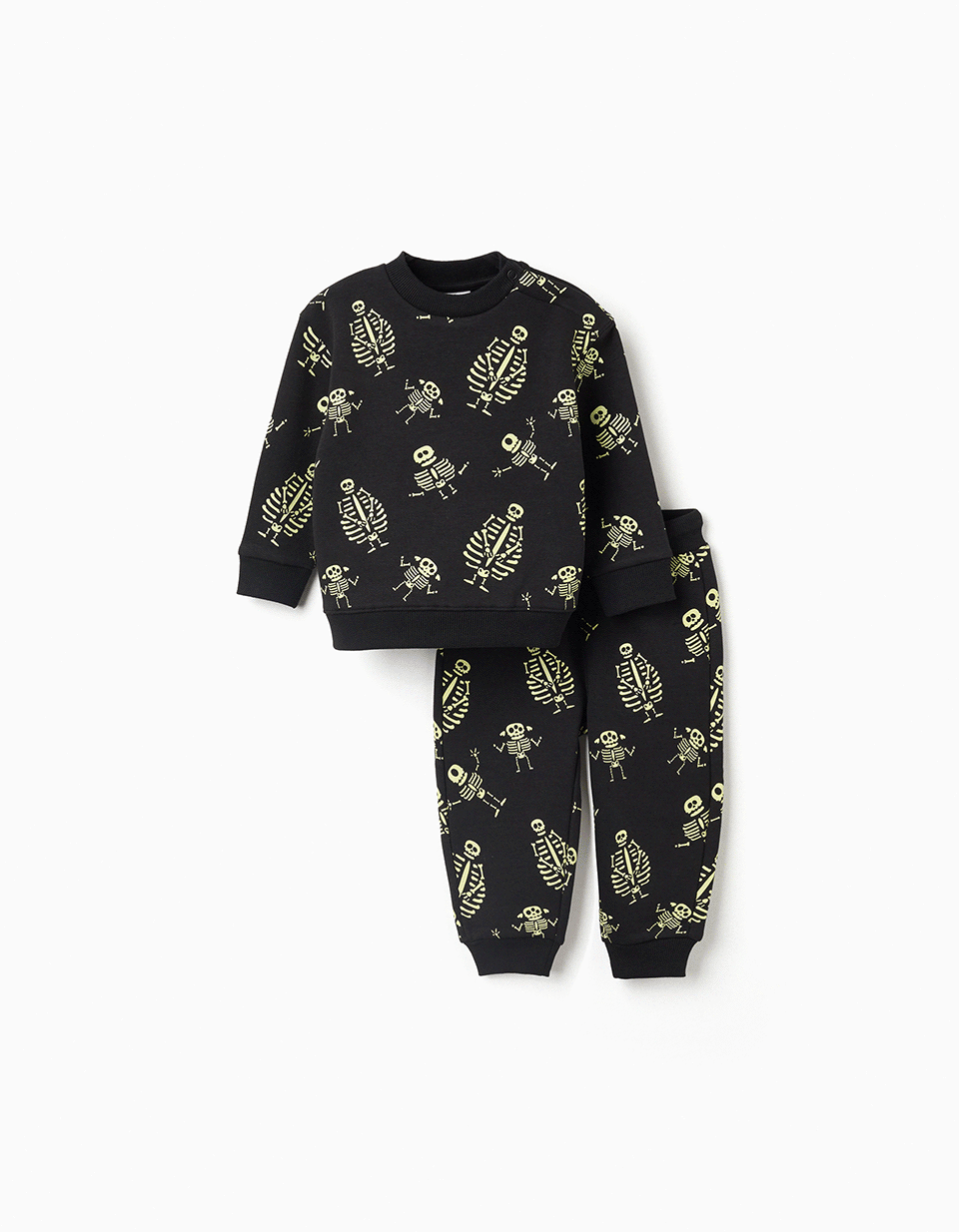 Brushed sweat + joggers with glow-in-the-dark motif for baby boys, black
