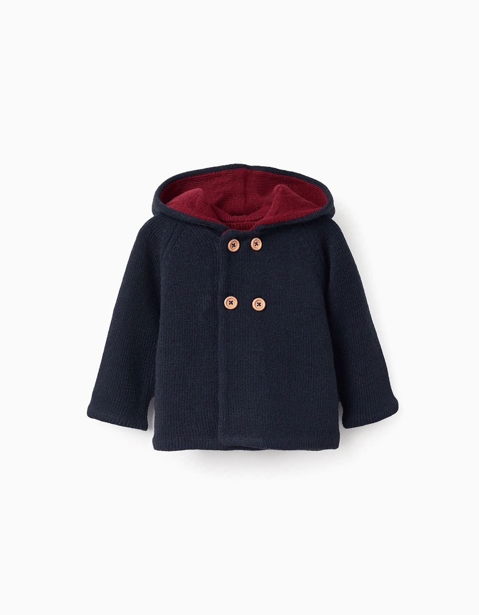 Casaco reversível de malha com capuz para recém-nascido, azul/vermelho