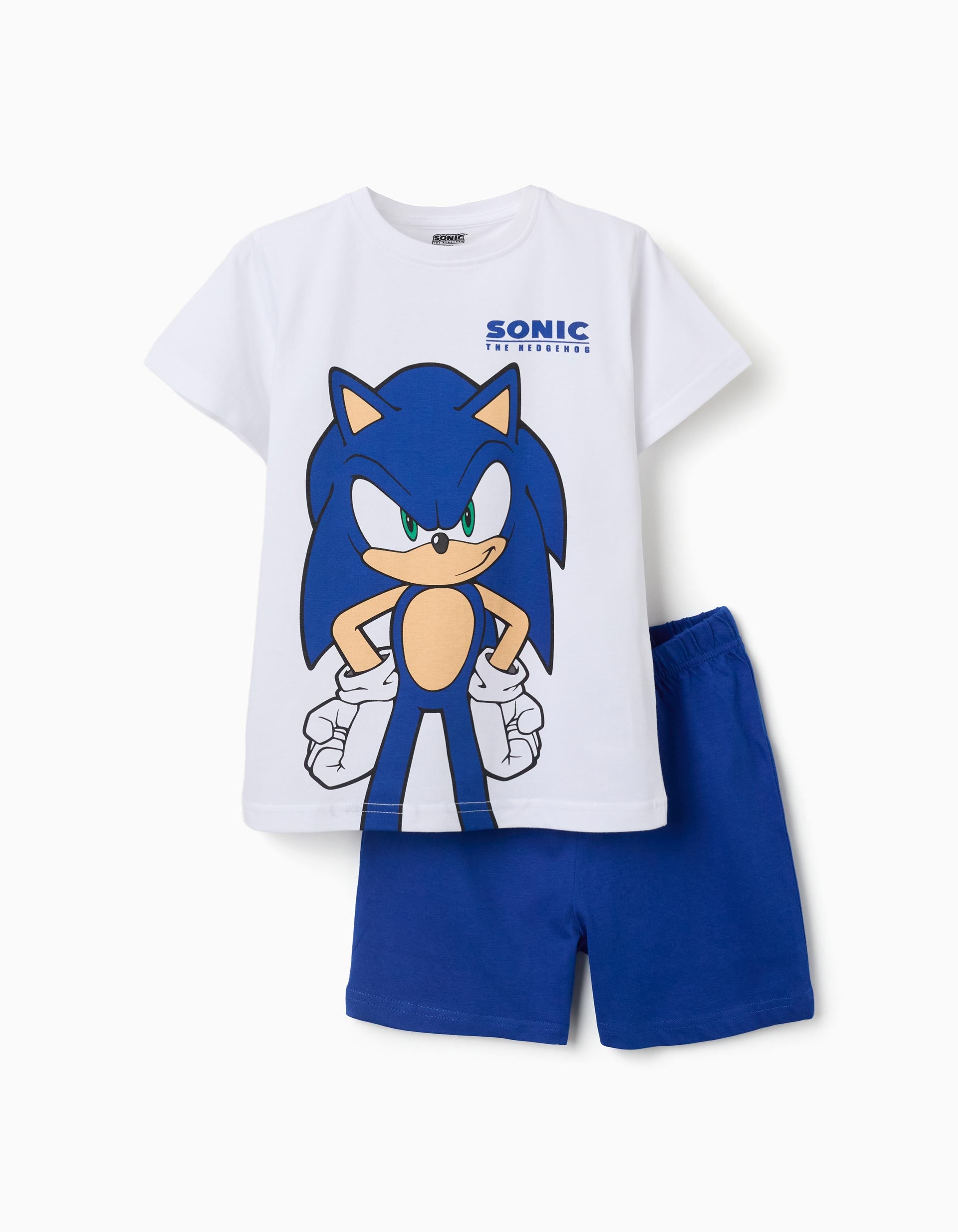Pyjama court en coton avec imprimé Sonic pour garçon, blanc/bleu