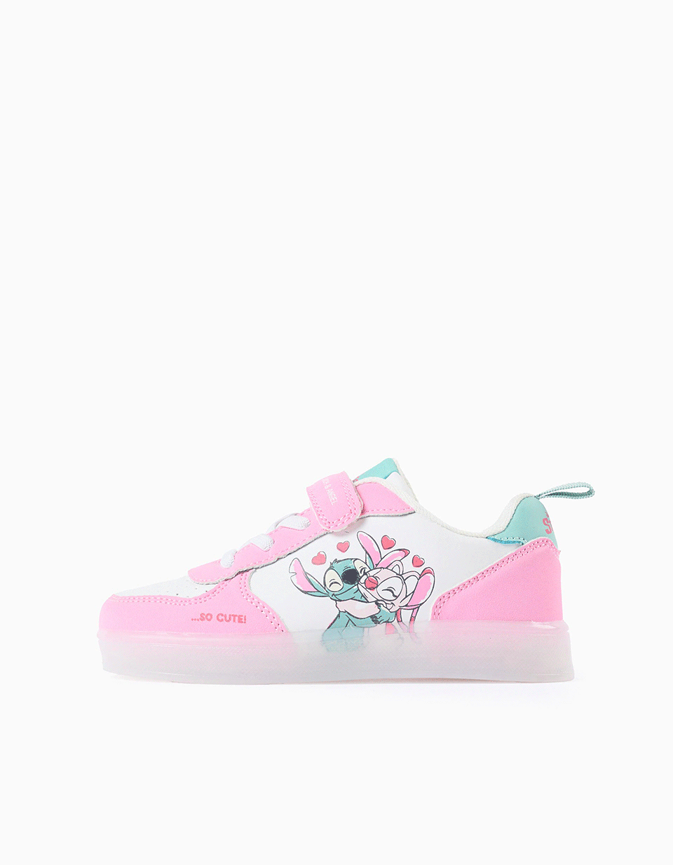 Sapatilhas com luzes e estampado Stitch para menina, branco/rosa/azul