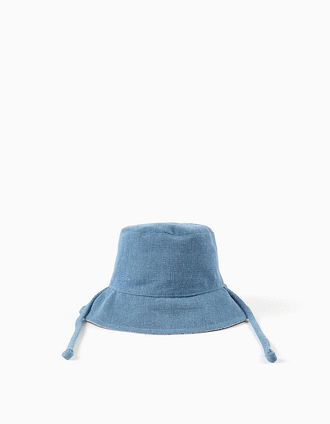 Chapéu reversível com motivo floral para bebé menina, azul/branco