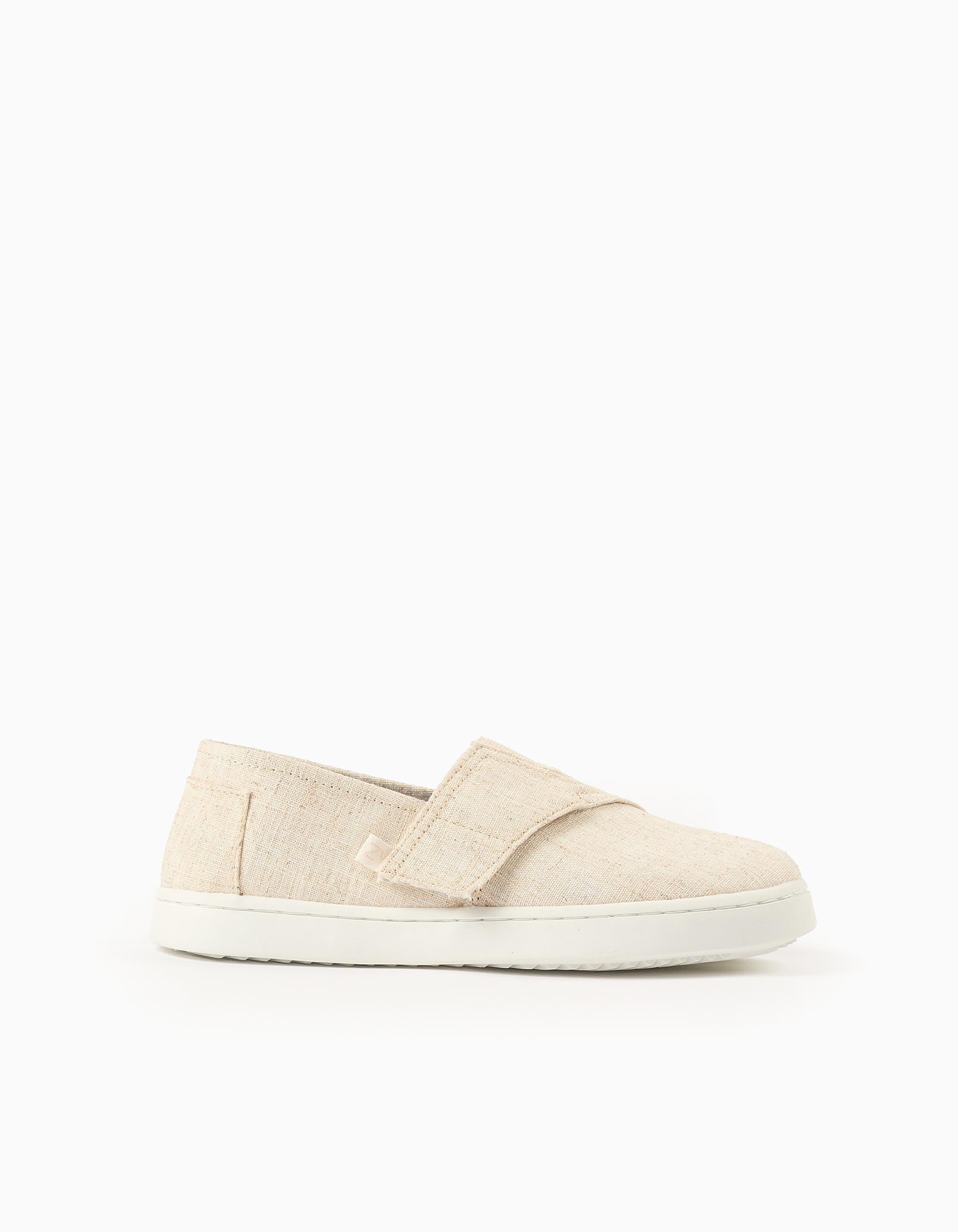 Alpargatas de lino con tira autoadherente para niños, beige claro