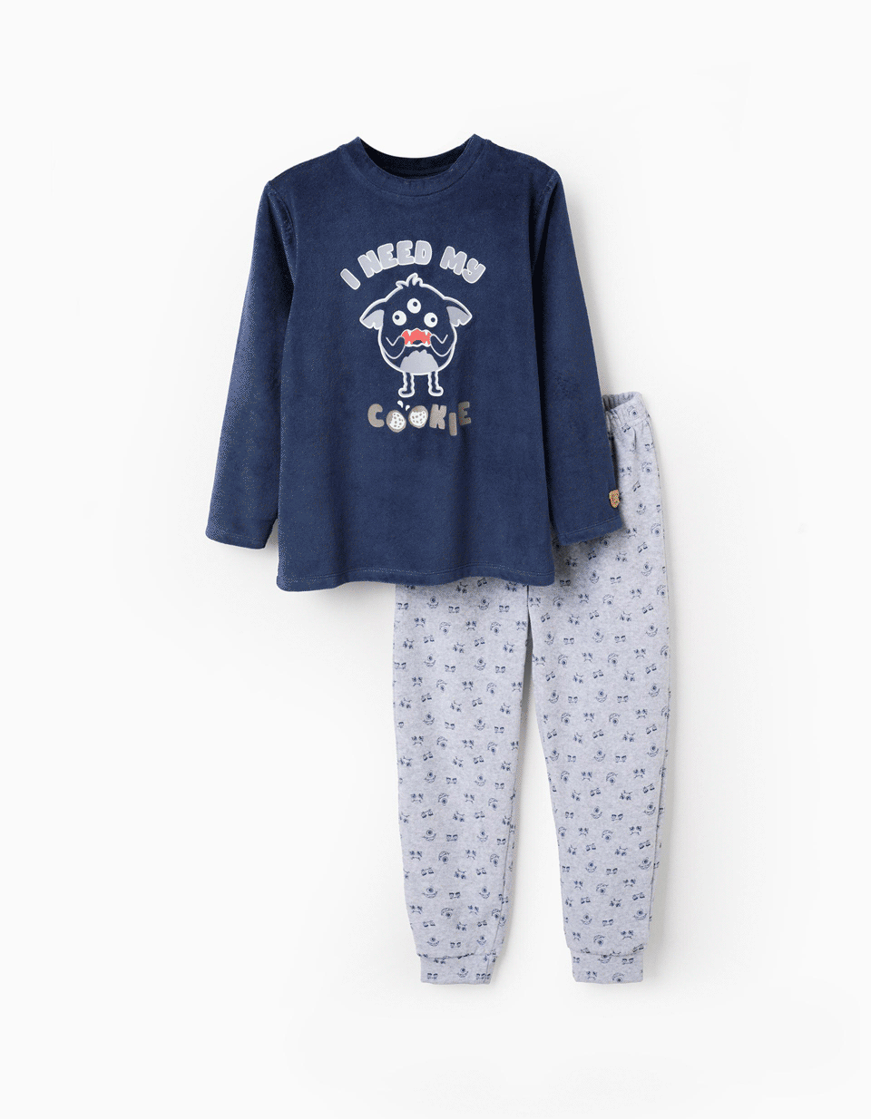 Glow in the Dark Velour Pyjama for Boys 'Emotions', Blue/Grey