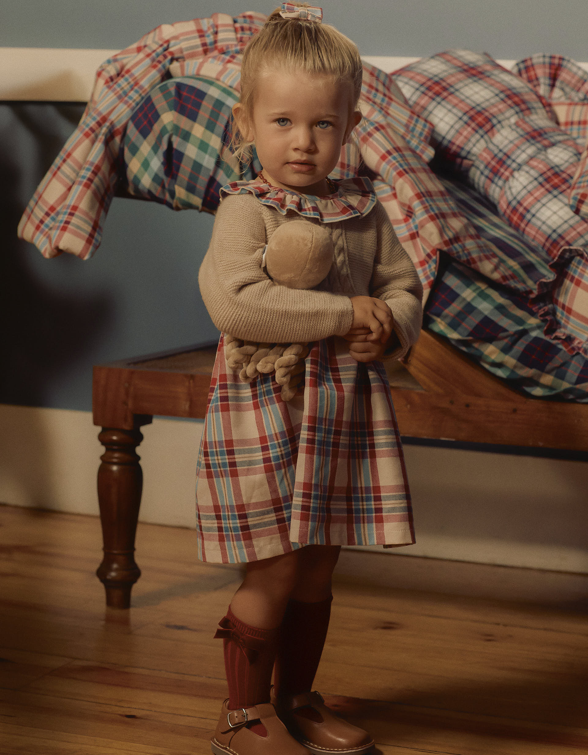 Vestido Combinado a Cuadros para Bebé Niña 'You&Me', Beige