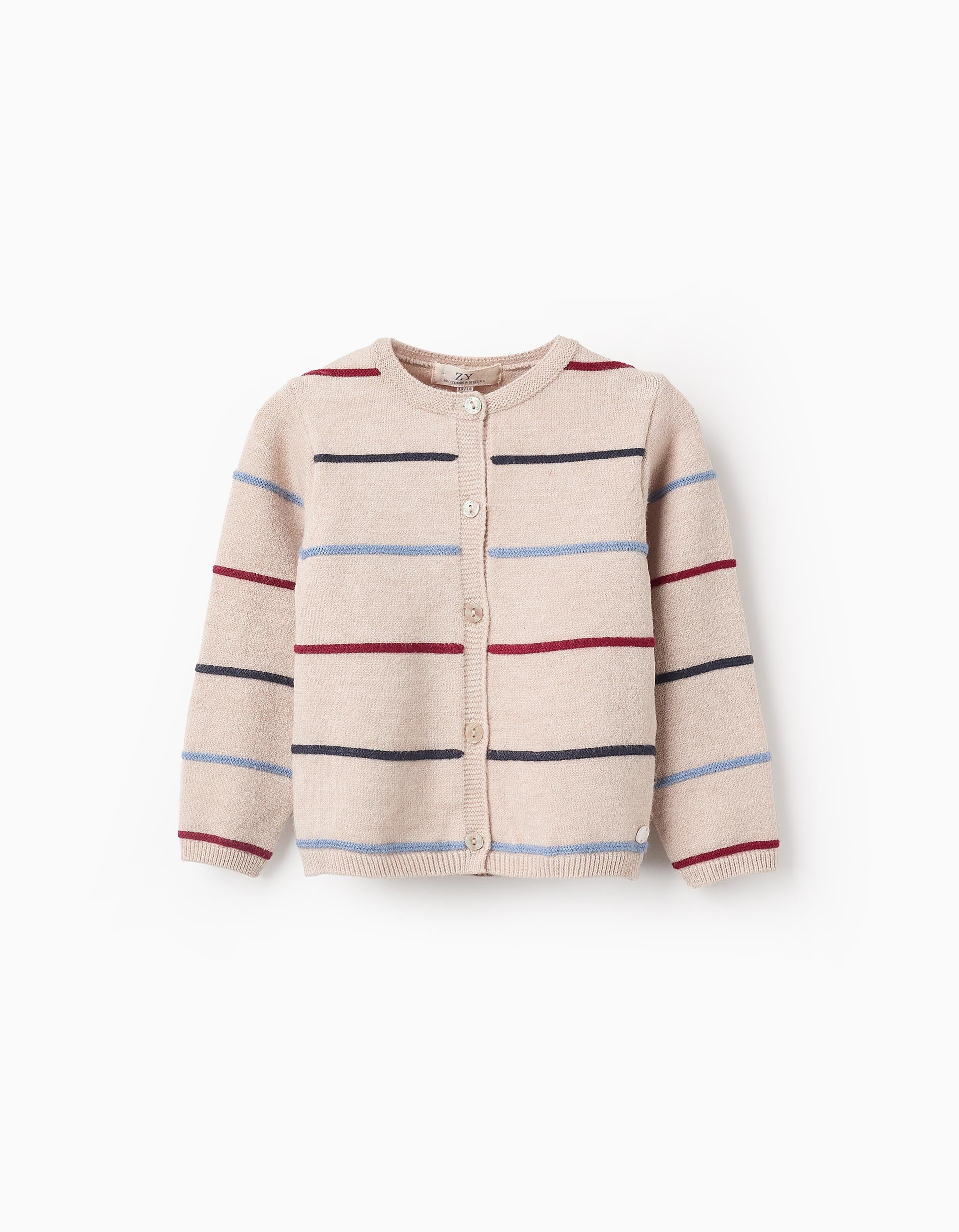 Cardigan with Embossed Stripes for Baby Girls 'B&S', Beige