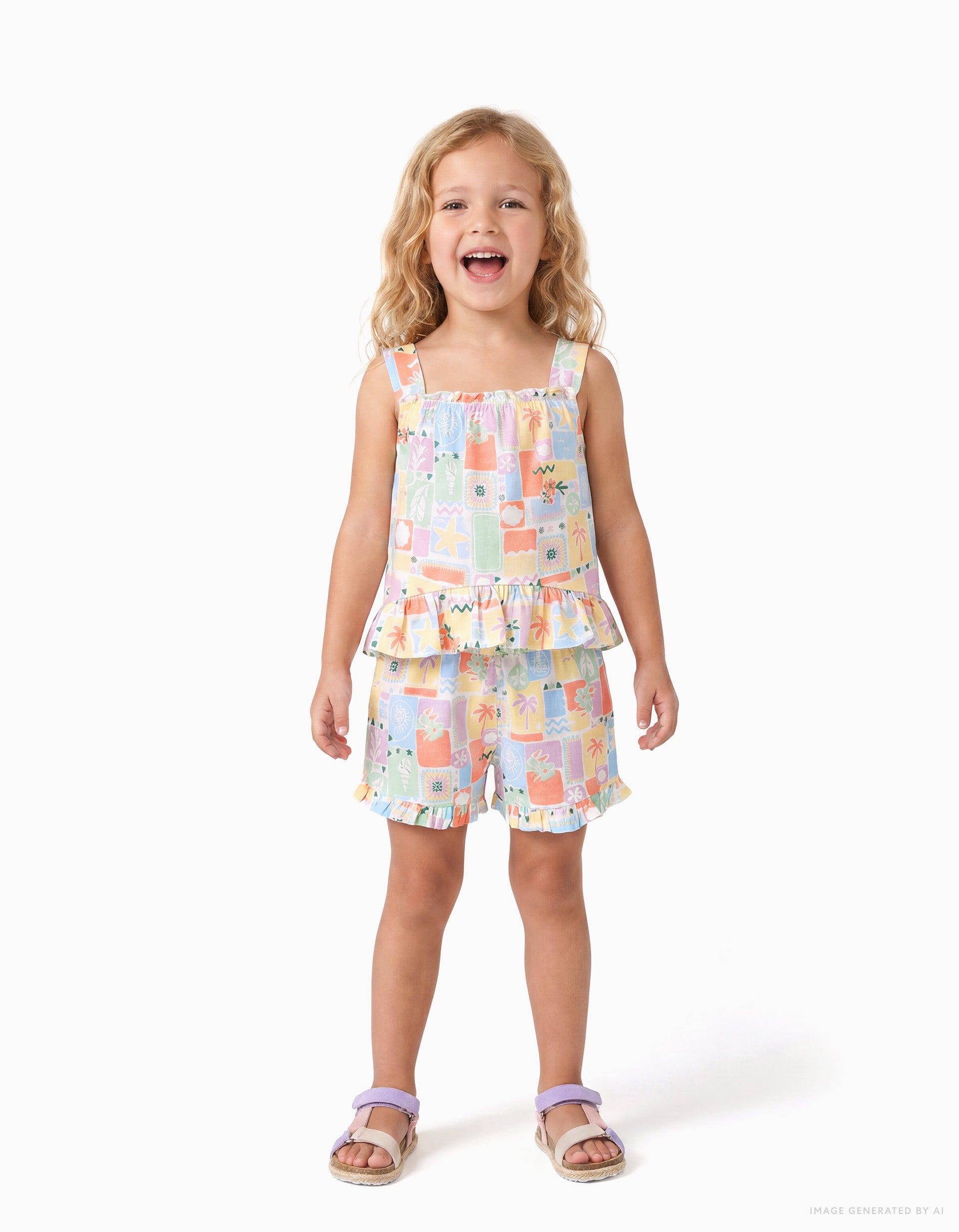 Sleeveless cotton top & shorts set for girl