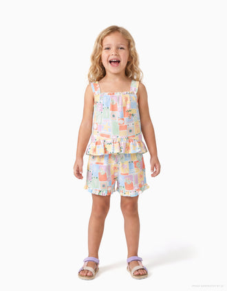 Sleeveless cotton top & shorts set for girl