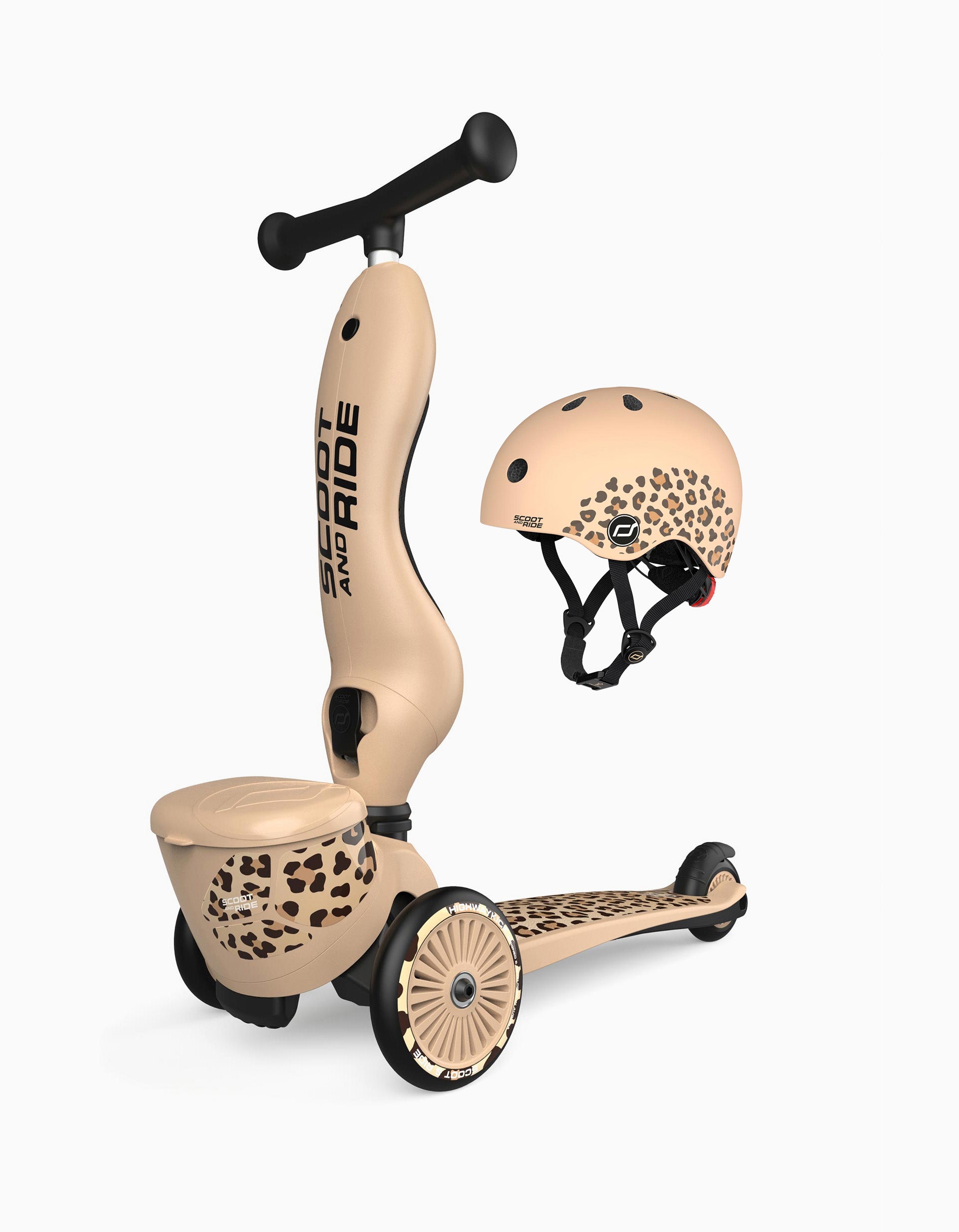 Scooter and Helmet Set Scoot & Ride 12M+, Leopard