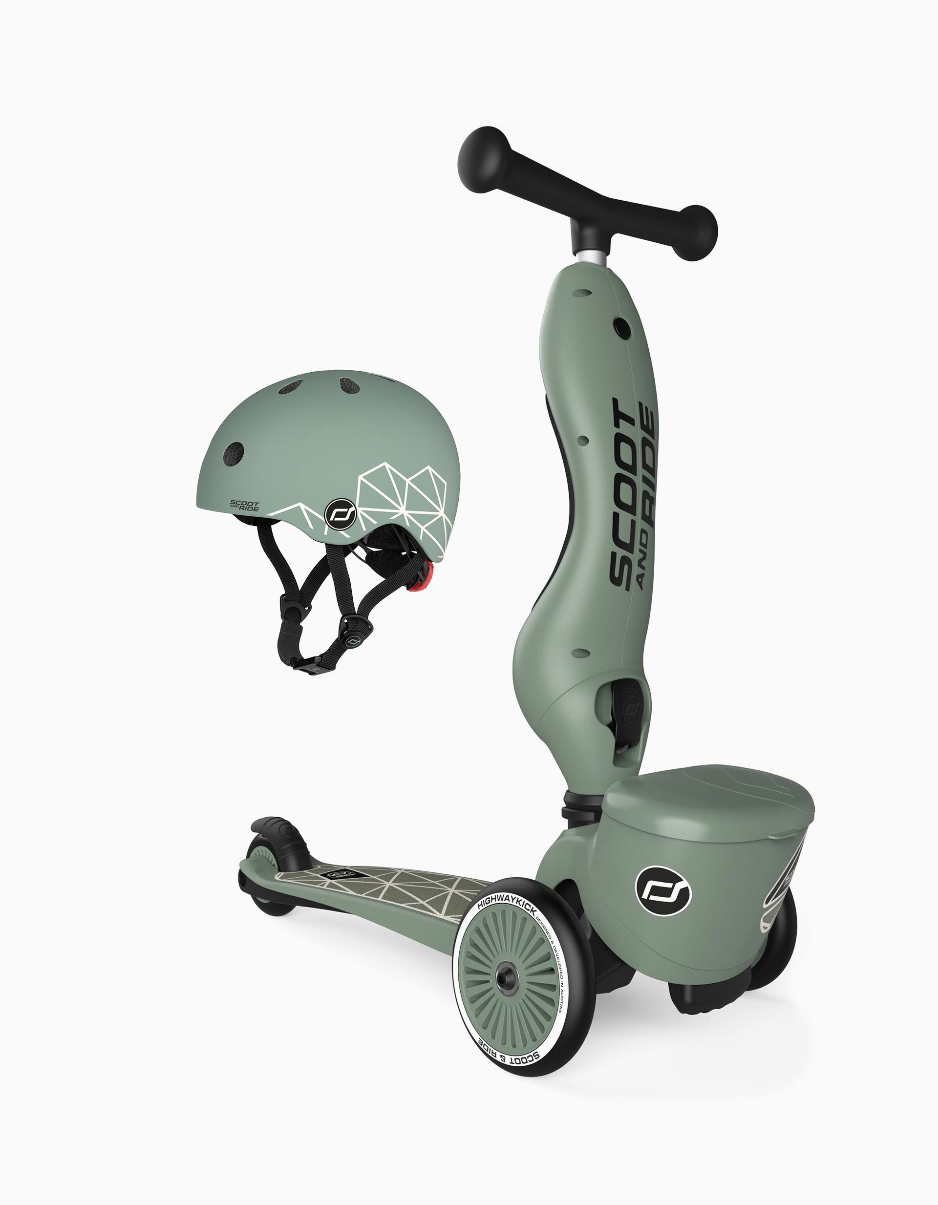 Scooter and Helmet Set Scoot & Ride 12M+, Green Lines