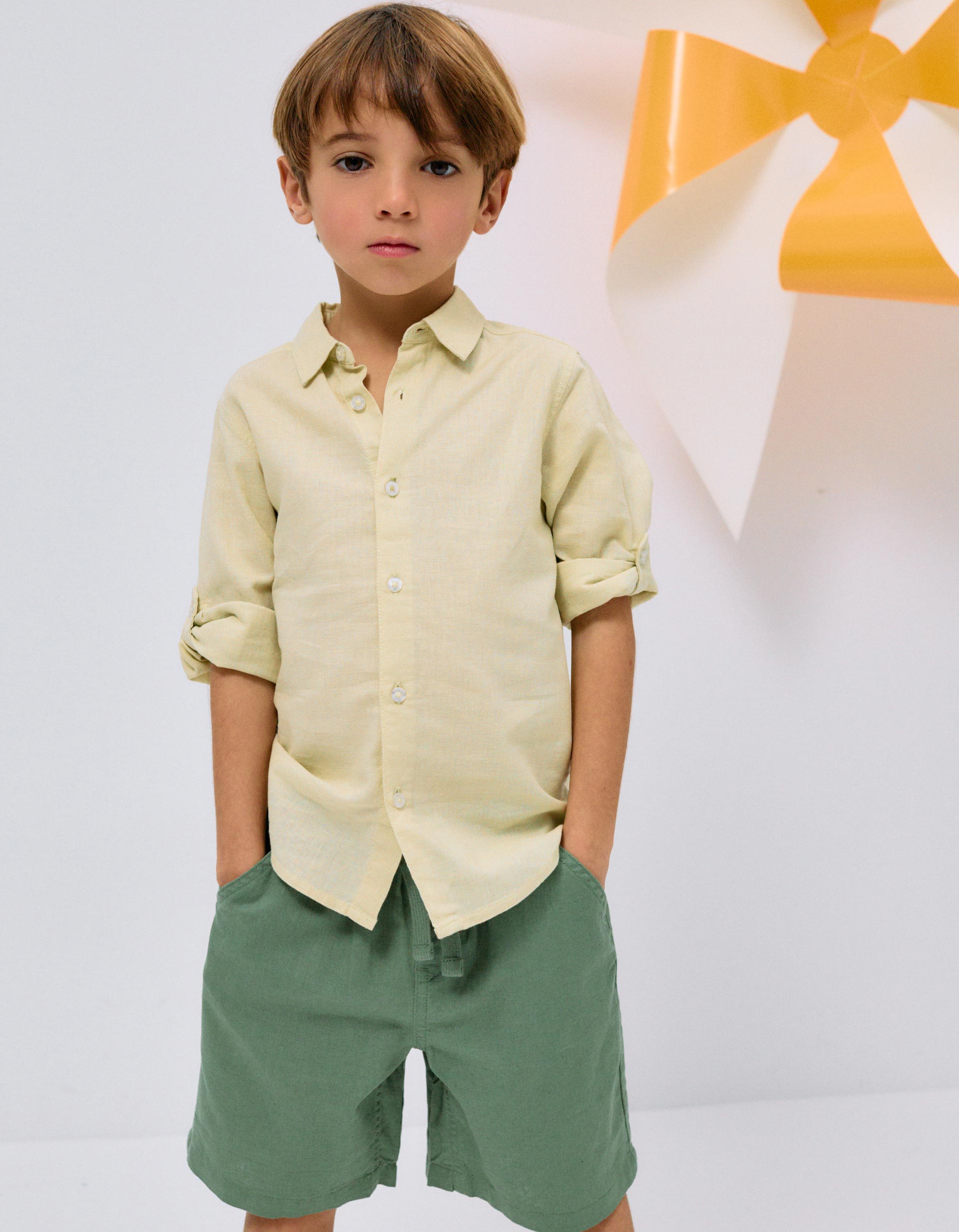 Conjunto camisa & calções de linho para menino