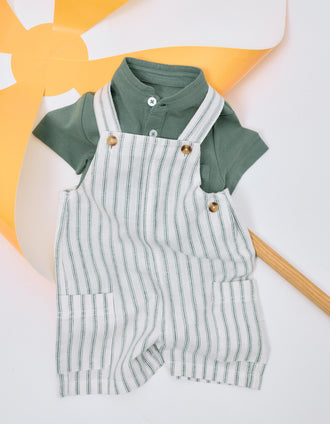 Conjunto jardineiras & polo para bebé menino