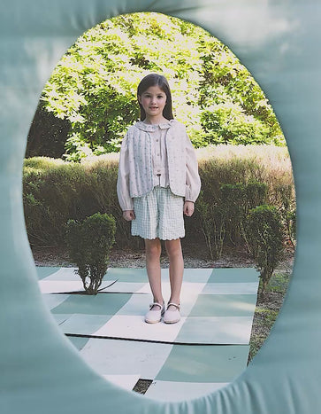 Cotton vest + poplin blouse and shorts with vichy pattern set for girls