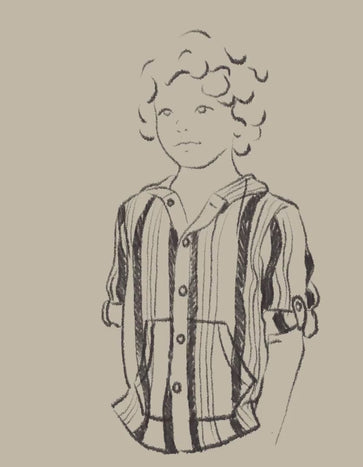 Hooded Shirt with Embossed Stripes for Boys, White/Beige/Grey