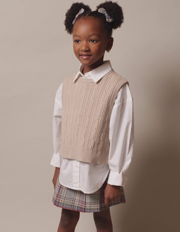 Knitted Waistcoat with Bows for Girls, Beige