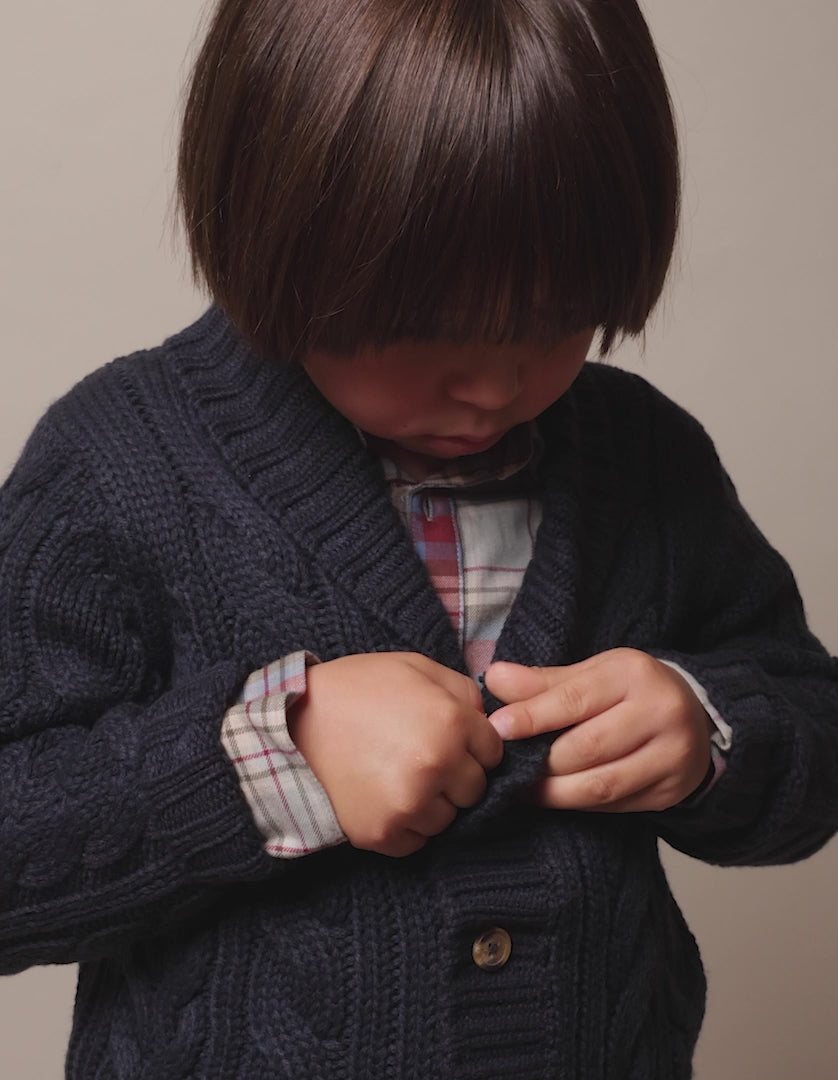 Thick cable knit jacket for boys, dark blue