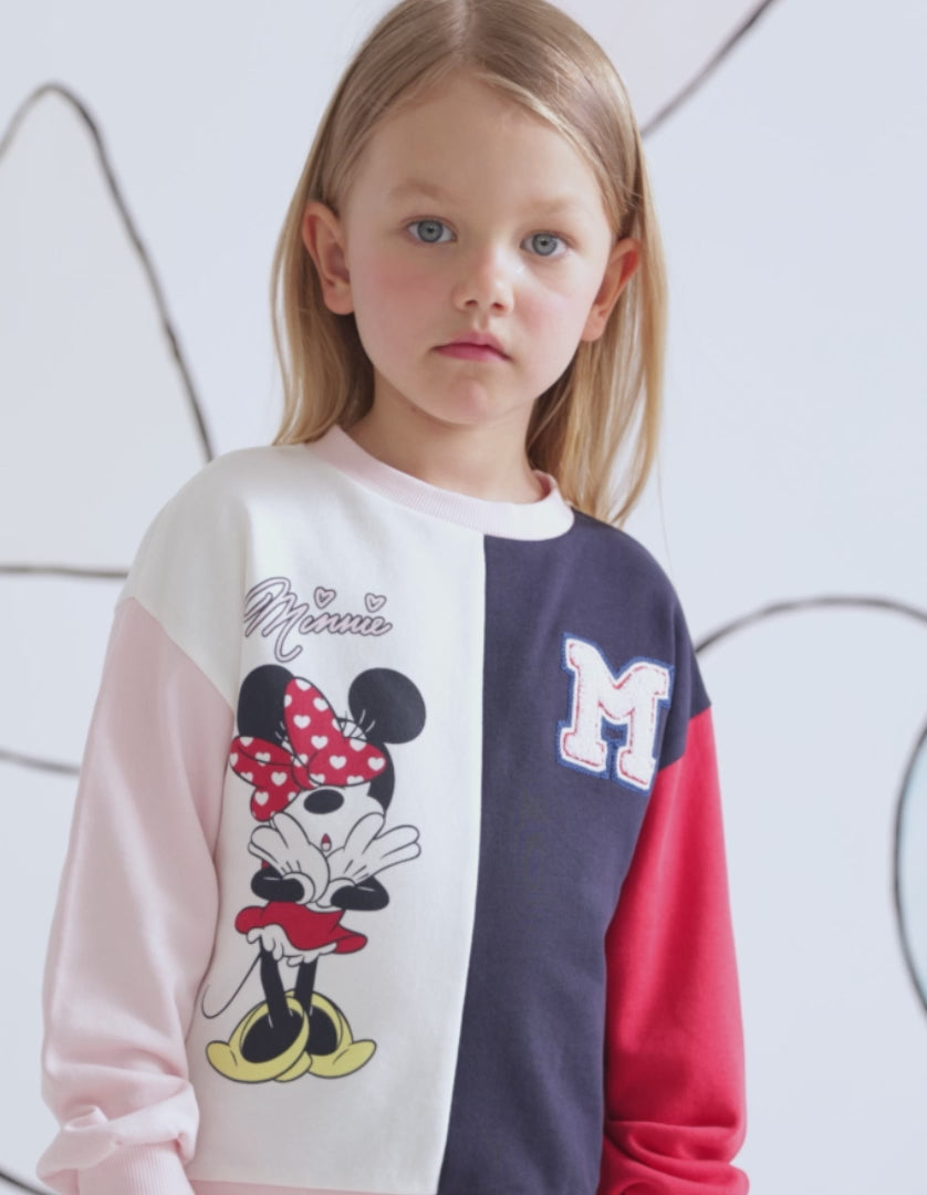 Cotton Sweatshirt with Colour Block for Girls 'Minnie', Multicolour