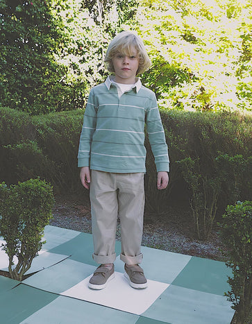 Cotton polo shirt + baggy trousers and boat shoes for boys